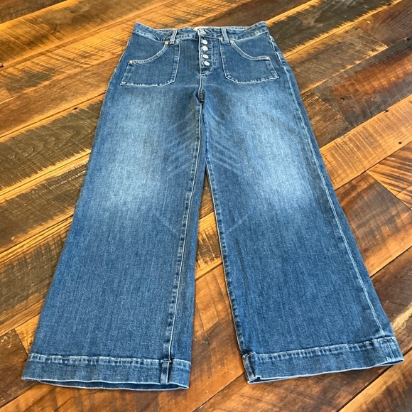 Paige Anessa Exposed Button Fly Wide Leg Jeans Blue Size 28 High Rise - Picture 6 of 14